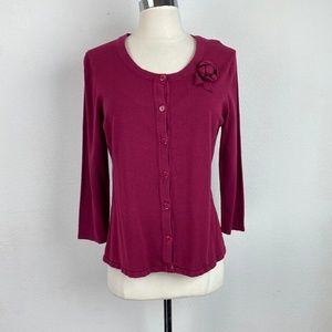 Spense Burgundy Rayon Soft Cardigan Streetwear Mod Preppy Long Sleeves & Rose